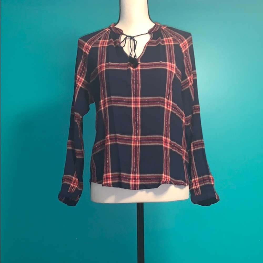 Lucky Brand Plaid Shirt Tassel Tie Large